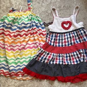 Rainbow Wave & Red Navy Tiered Summer Dresses for Kids
